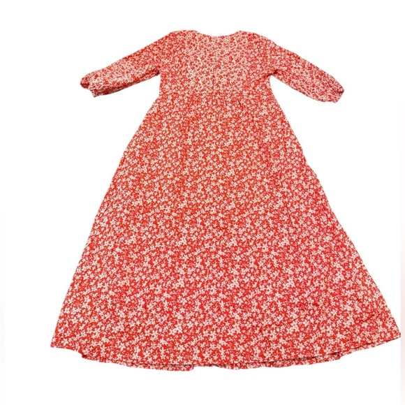 The Nines by Hatch Orange Floral Maternity Maxi Dress Puff Sleeve Size Small - Picture 8 of 9